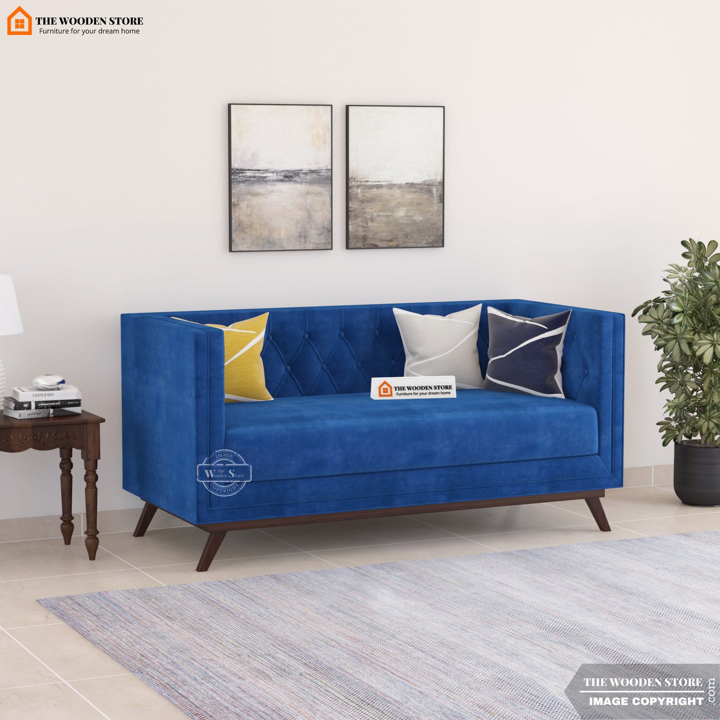 Cologne 2 Seater Fabric Sofa (Marine Blue)