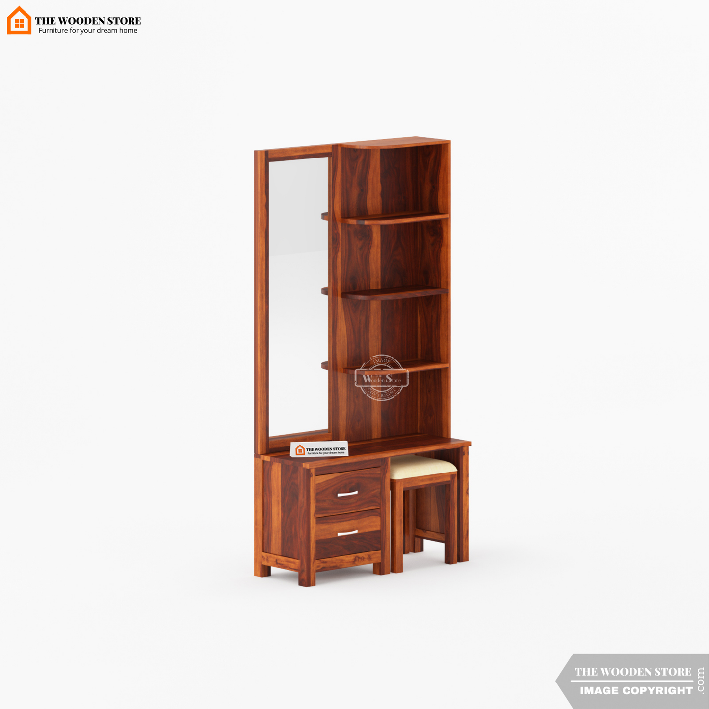 Jimmy Dressing Table With Stool (Honey Finish)