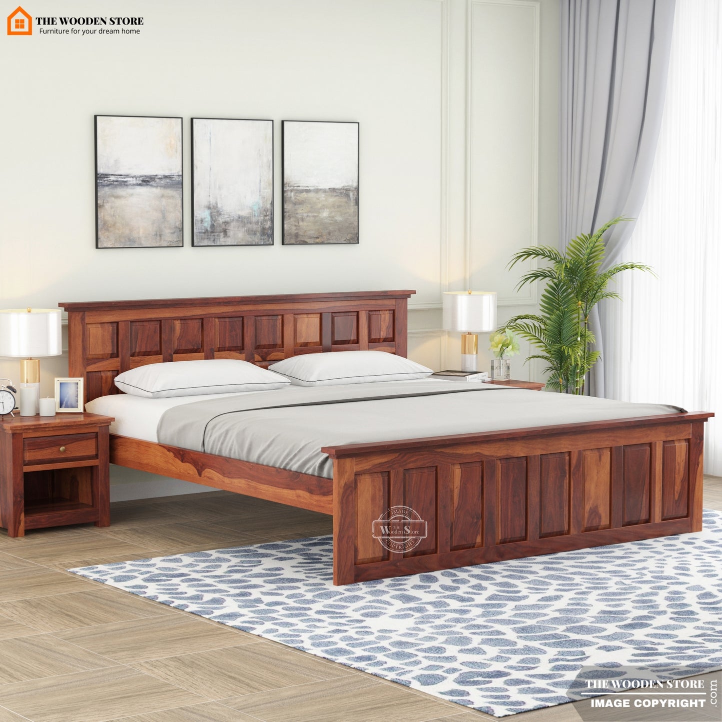 Paloma Bed without Storage (Queen Size, Honey Finish)
