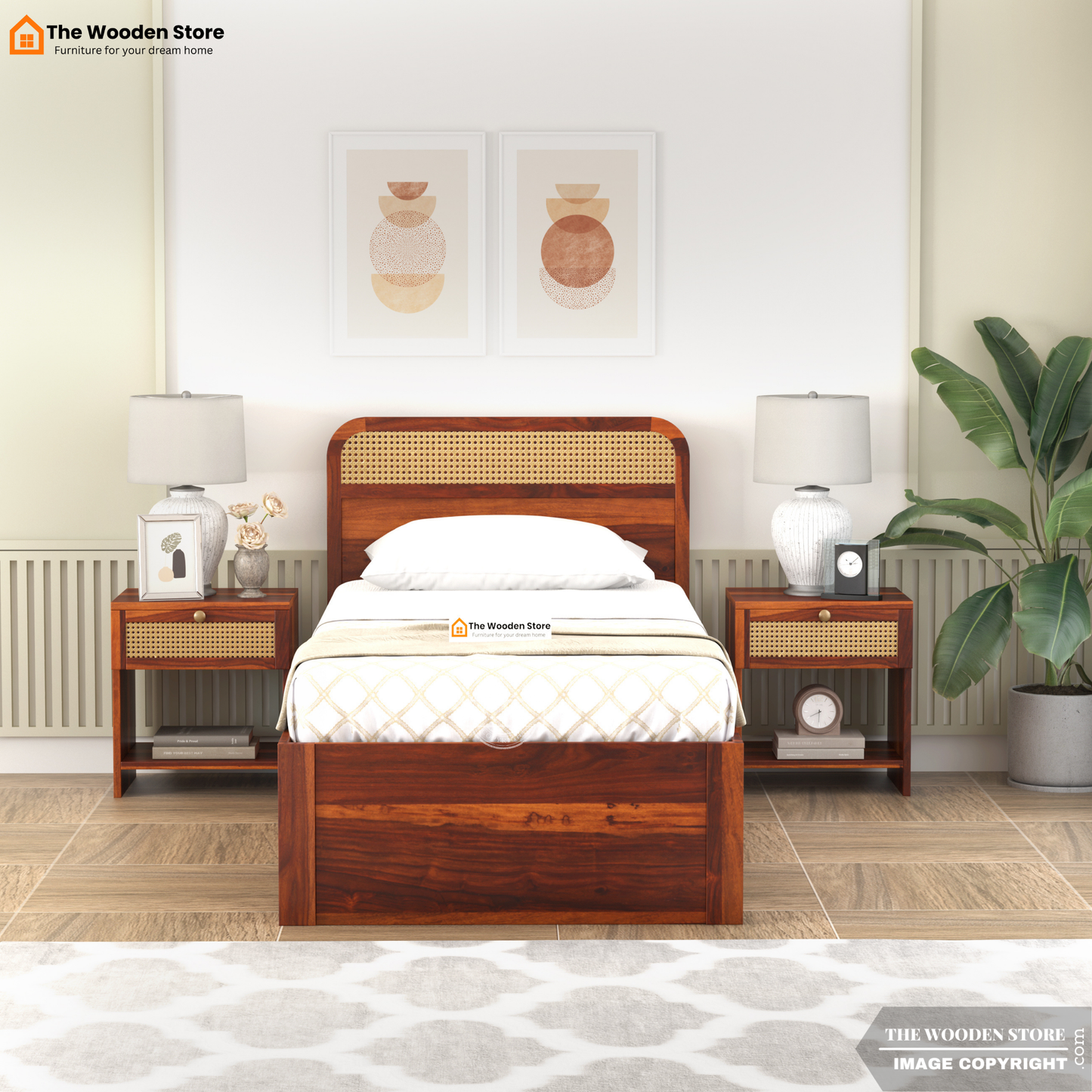 Heritage Single Bed with Drawer Storage and Cane Detailing (Honey Finish)