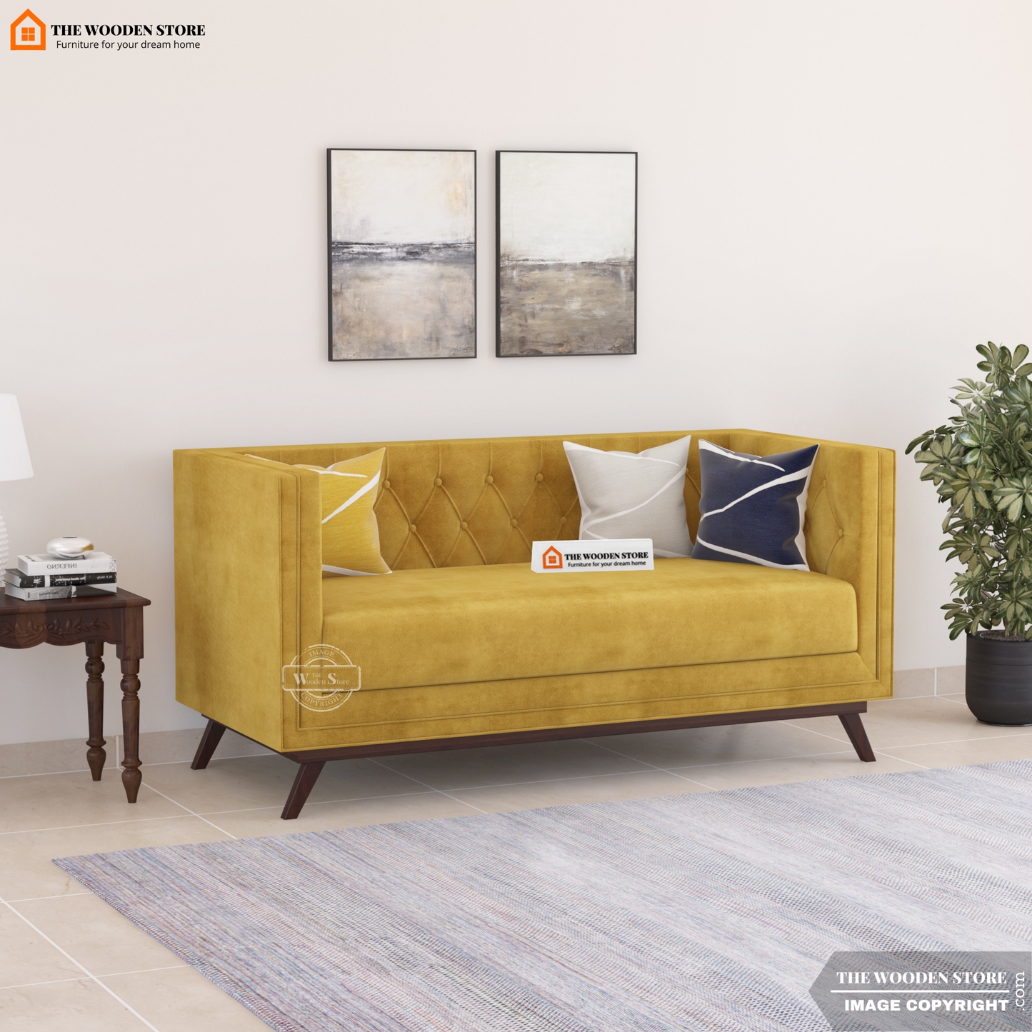 Cologne 2 Seater Fabric Sofa (Orange Gold)