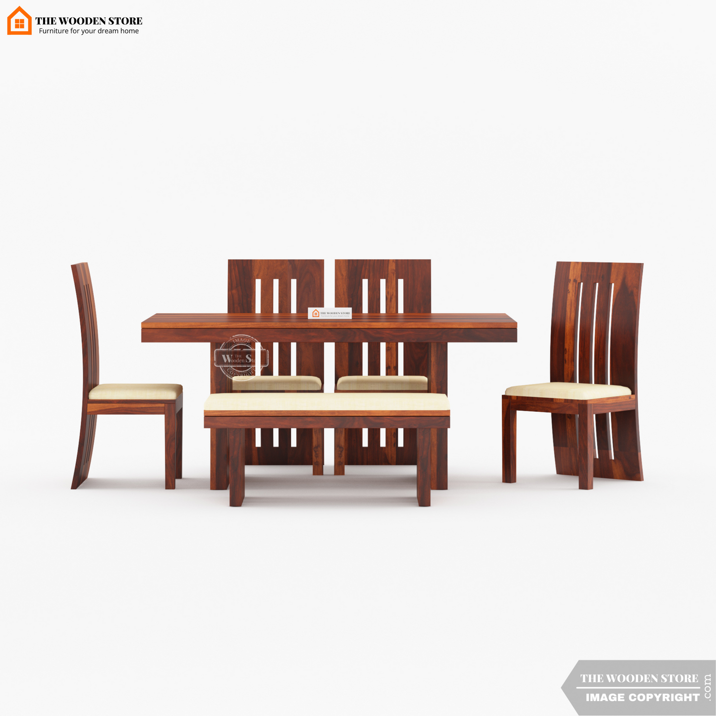 Tom 6 Seater Dining Set With Bench (Honey Finish)