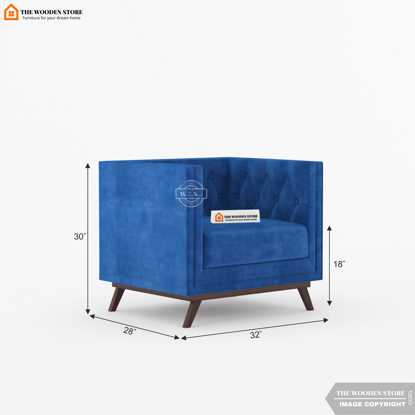 Cologne 1 Seater Fabric Sofa (Marine Blue)