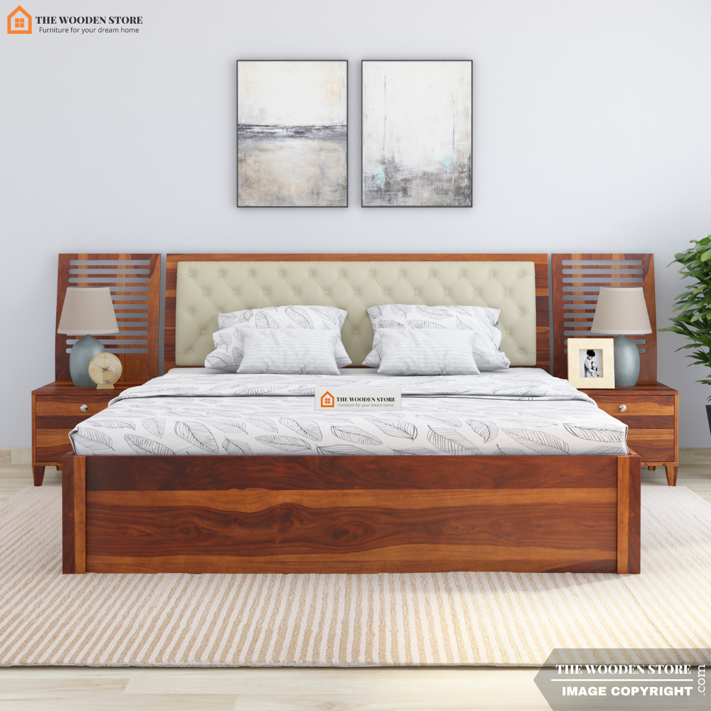 Prince Drawer Storage Bed With Bedside (King Size, Honey Finish)