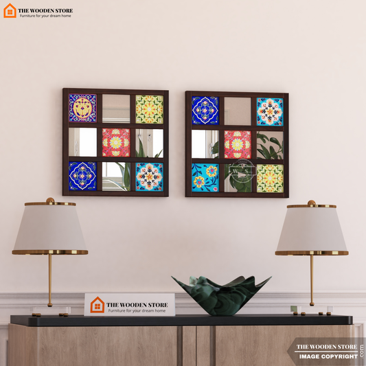 Bohemian Set of 2 Mirror with Frame (Walnut Finish)