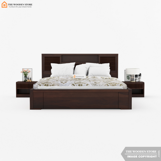 Franklin Hydraulic Bed With Storage (King Size, Walnut Finish)