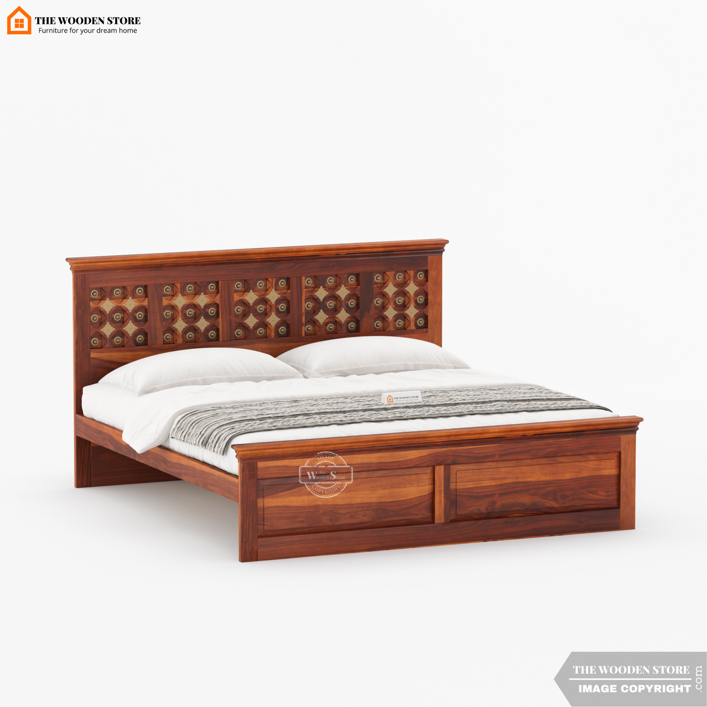 Indi Brass Bed without Storage (Queen Size, Honey Finish)