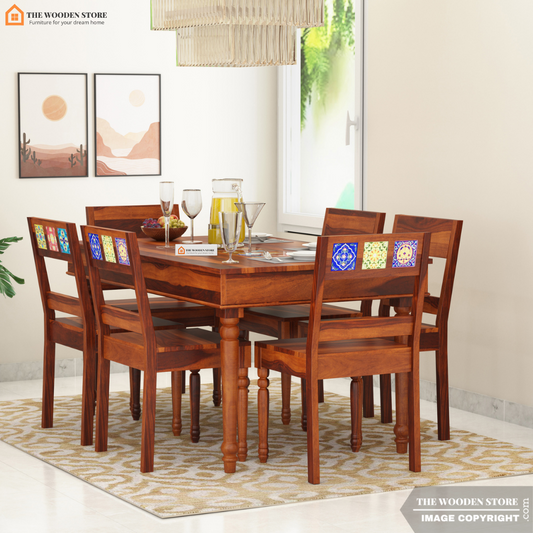 Bunny 6 Seater Dining Table Set (Honey Finish)