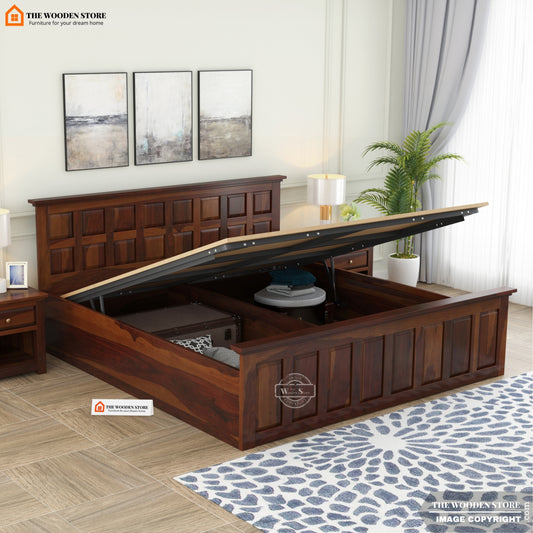 Paloma Hydraulic Bed With Storage (King Size, Walnut Finish)
