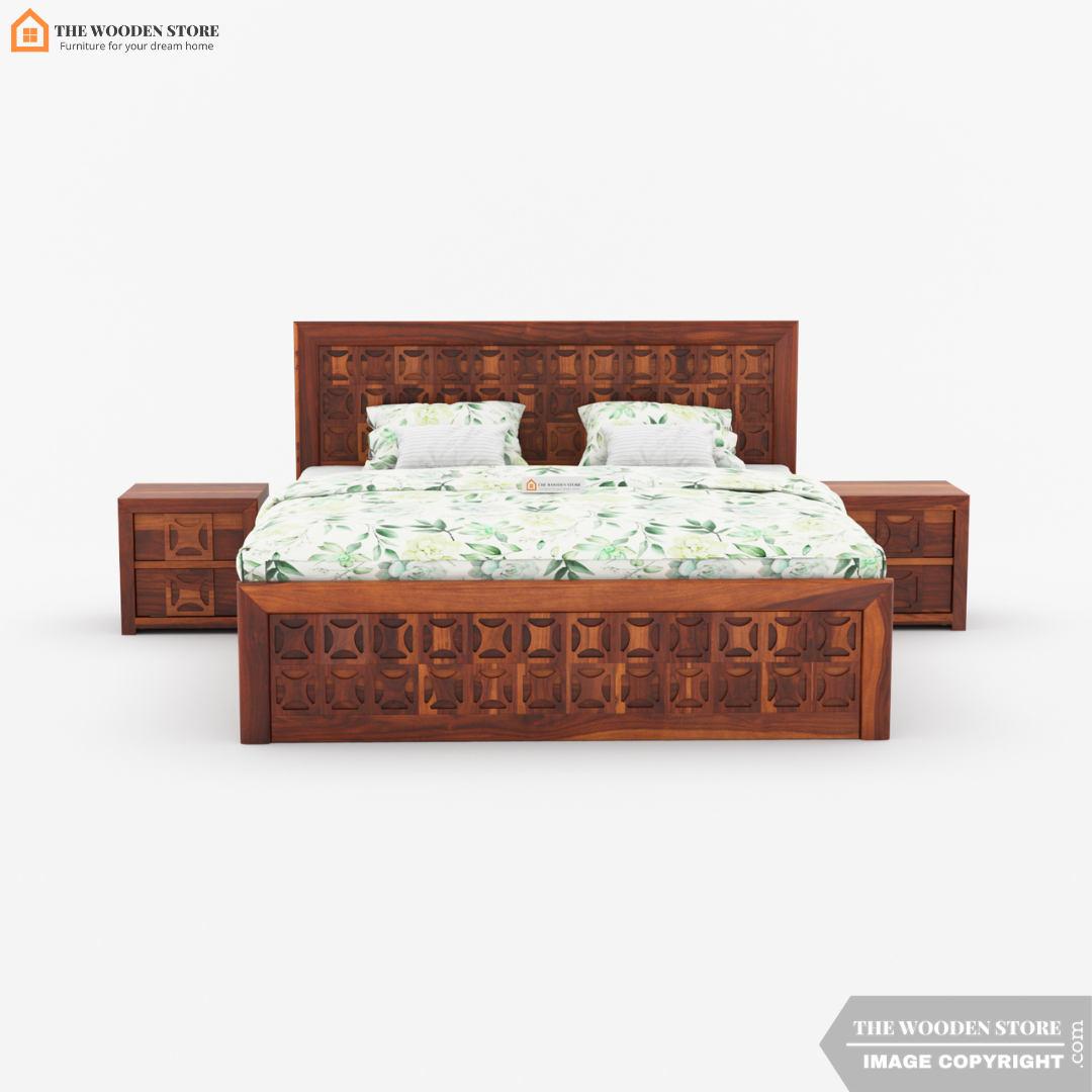 Xavier Bed with Drawer Storage (King Size, Honey Finish)