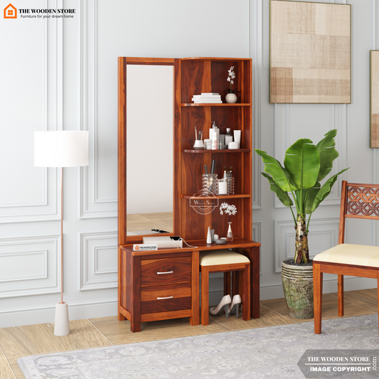 Jimmy Dressing Table With Stool (Honey Finish)