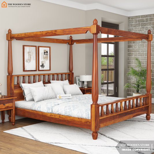 Albus Poster Bed Without Storage (King Size, Honey Finish)