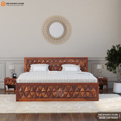 Trihex Bed with Drawer Storage (King Size, Honey Finish)