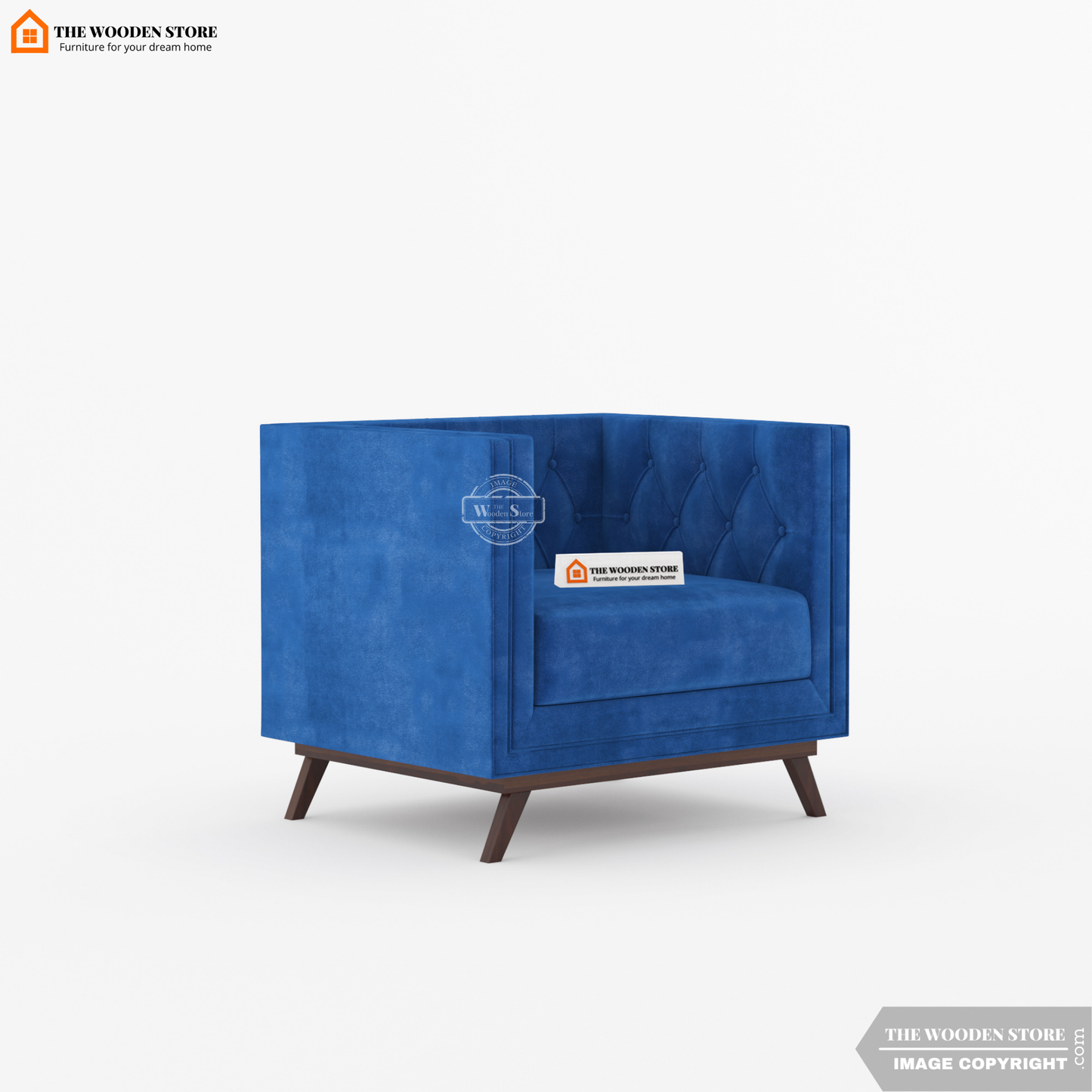 Cologne 1 Seater Fabric Sofa (Marine Blue)
