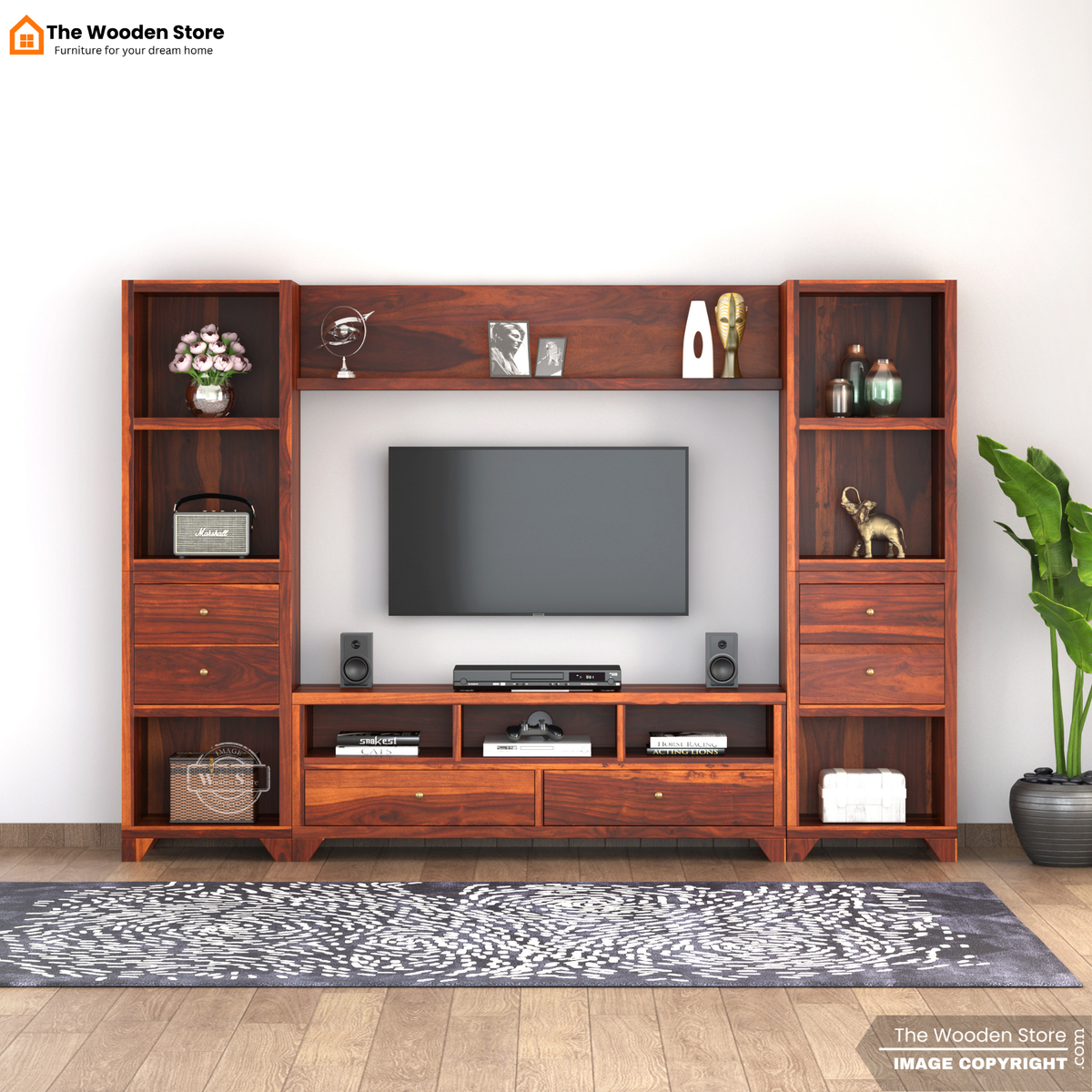Darcy Sheesham Wood Tv Entertainment Unit (Honey Finish)