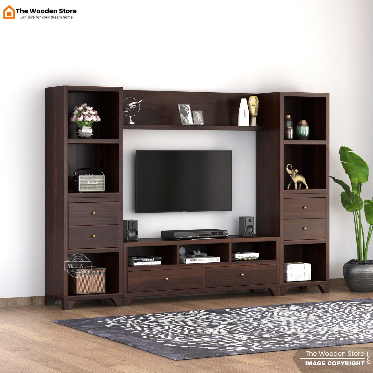 Darcy Sheesham Wood Tv Entertainment Unit (Walnut Finish)