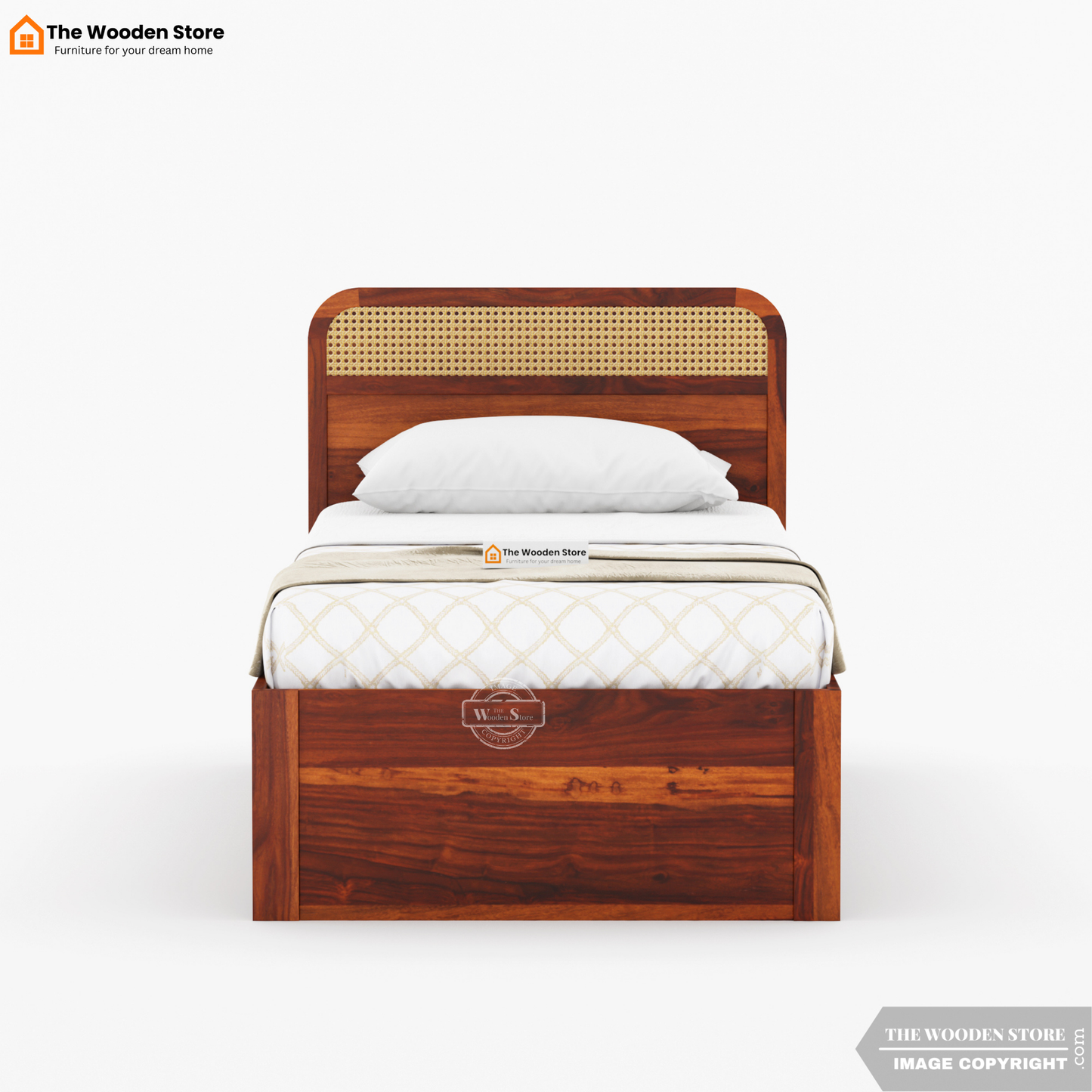 Heritage Single Bed with Drawer Storage and Cane Detailing (Honey Finish)