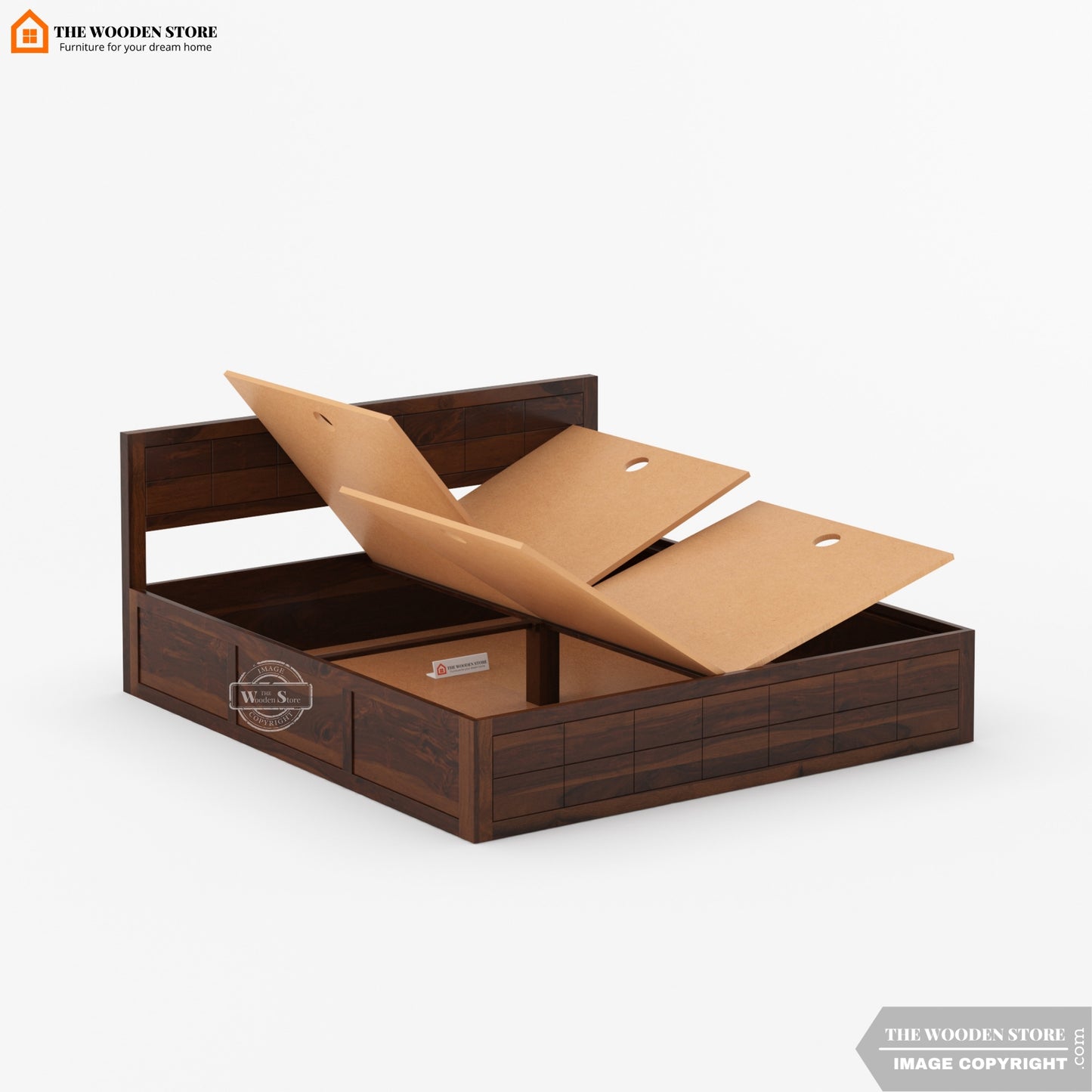 Bricks Bed With Box Storage (King Size, Walnut Finish)
