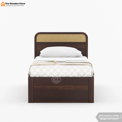 Heritage Single Bed with Drawer Storage and Cane Detailing (Walnut Finish)