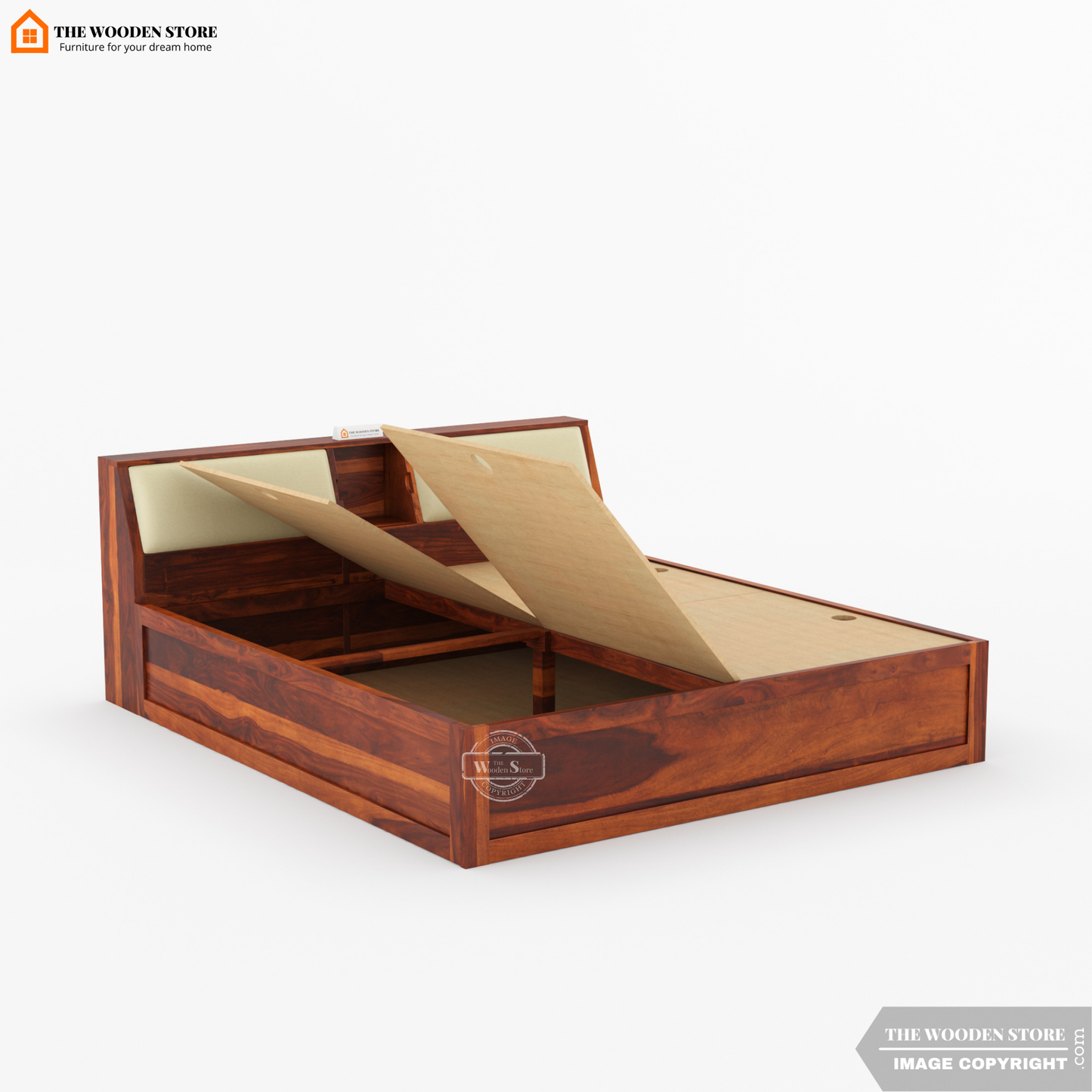 Walker Bed With Box Storage (King Size, Honey Finish)