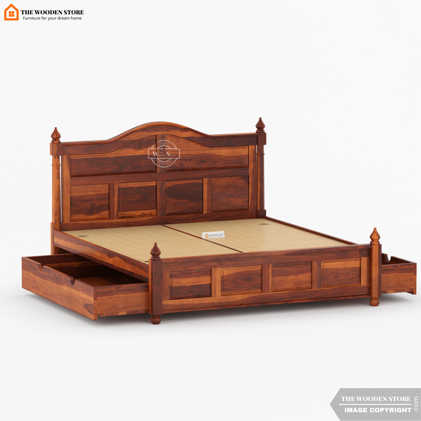 Boonville Bed with Drawer Storage (Queen Size, Honey Finish)