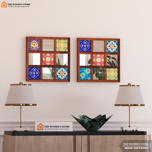 Bohemian Set of 2 Mirror with Frame (Honey Finish)