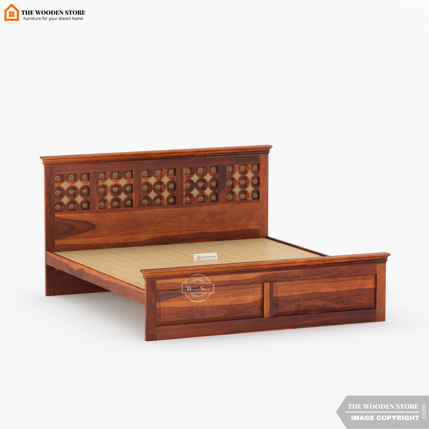 Indi Brass Bed without Storage (Queen Size, Honey Finish)