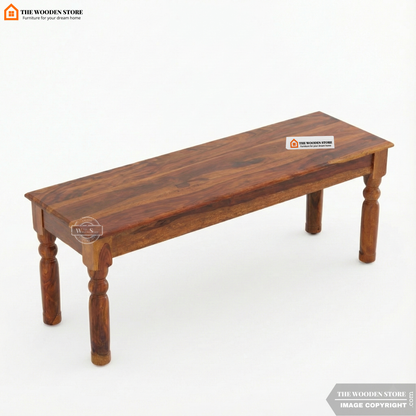 Tavin 6 Seater Sheesham Wood Dining Set with Bench (Honey Finish)