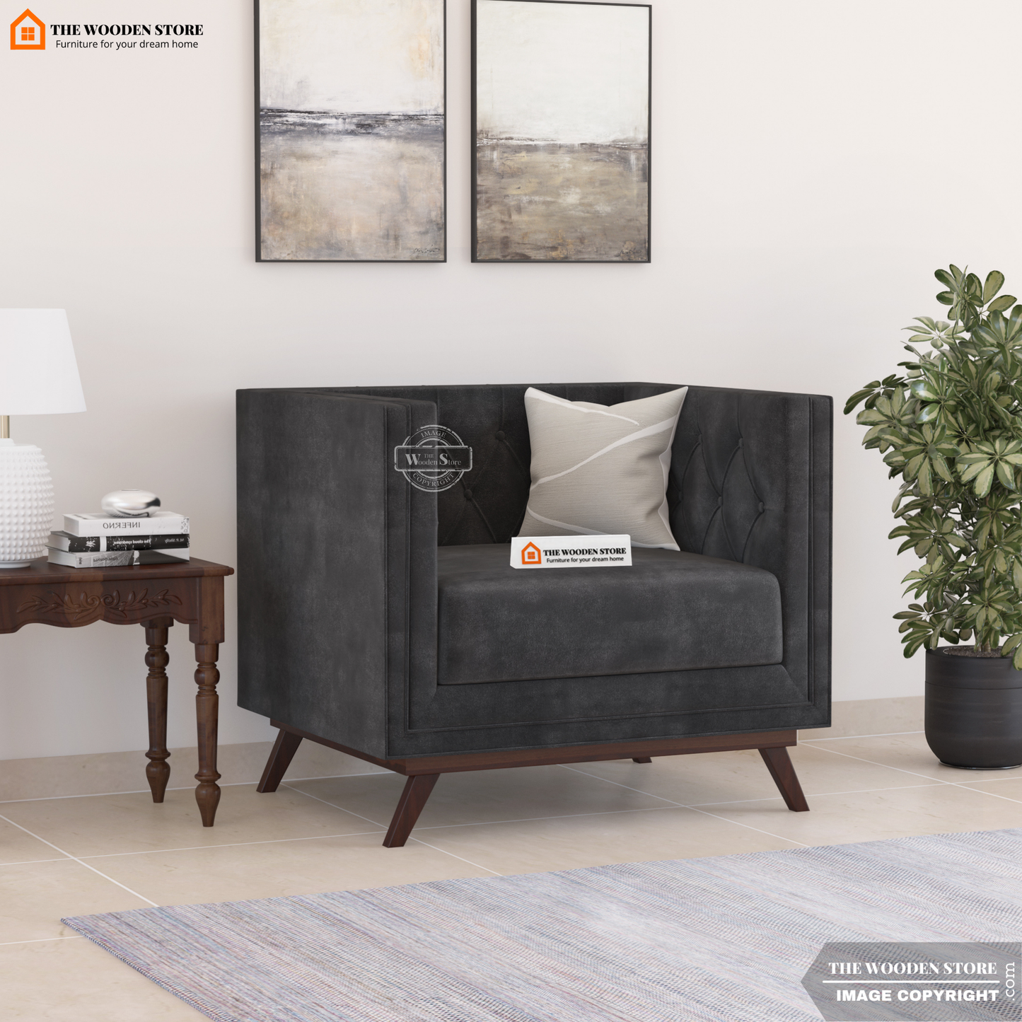 Cologne 1 Seater Fabric Sofa (Natural Grey)