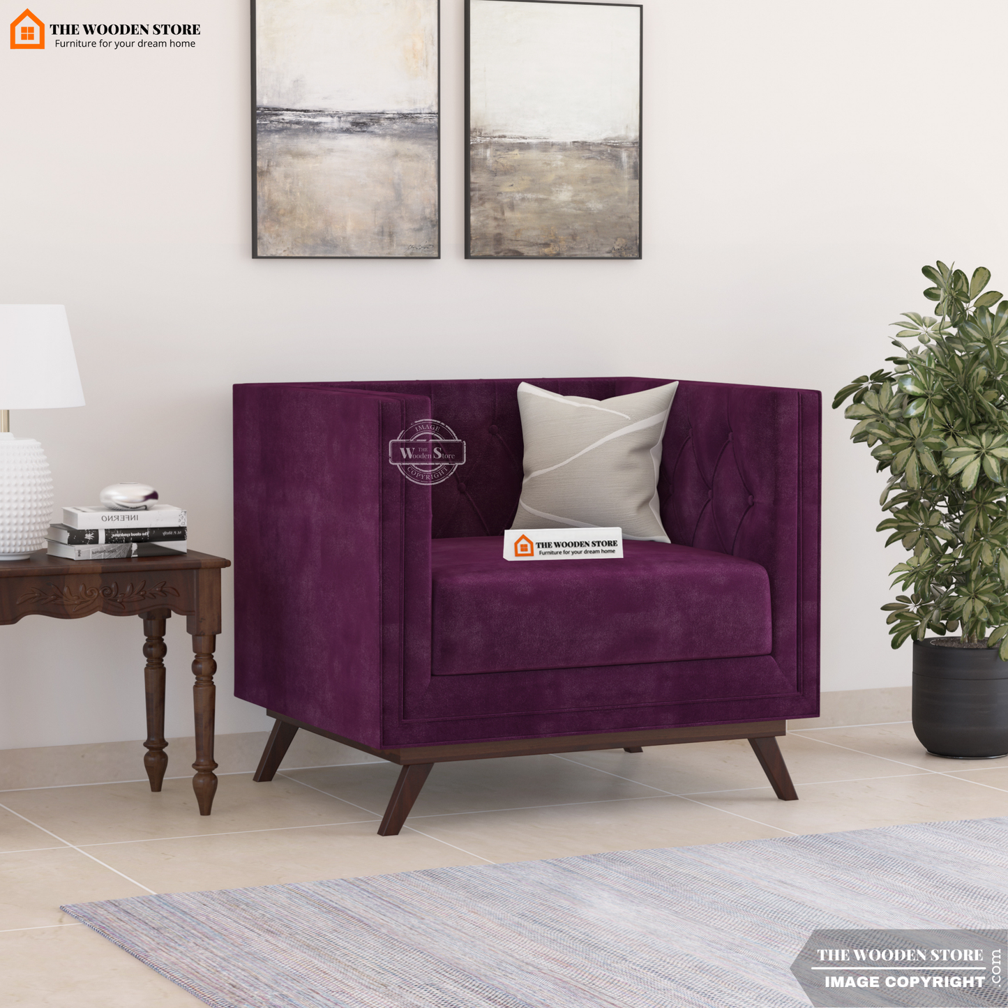 Cologne 1 Seater Fabric Sofa (Wine Berry)