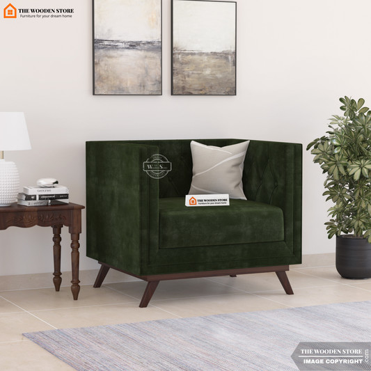 Cologne 1 Seater Fabric Sofa (Olive Green)