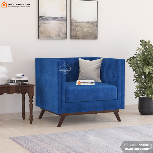Cologne 1 Seater Fabric Sofa (Marine Blue)