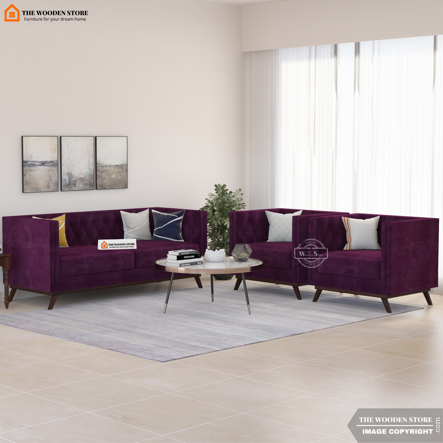 Cologne 3+1+1 Fabric Sofa Set (Wine Berry)