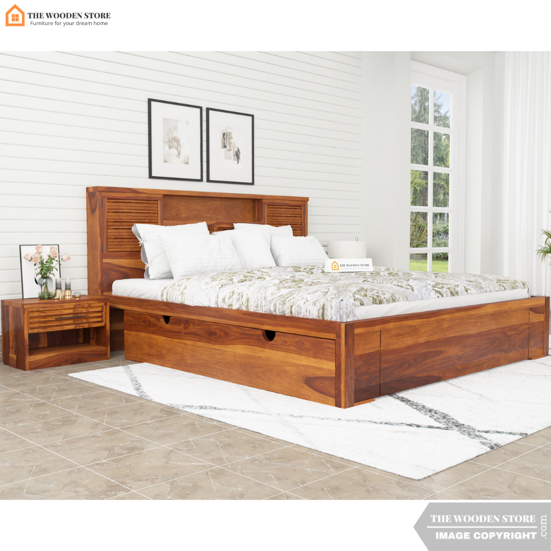 Franklin Bed with Drawer Storage (King Size, Honey Finish)