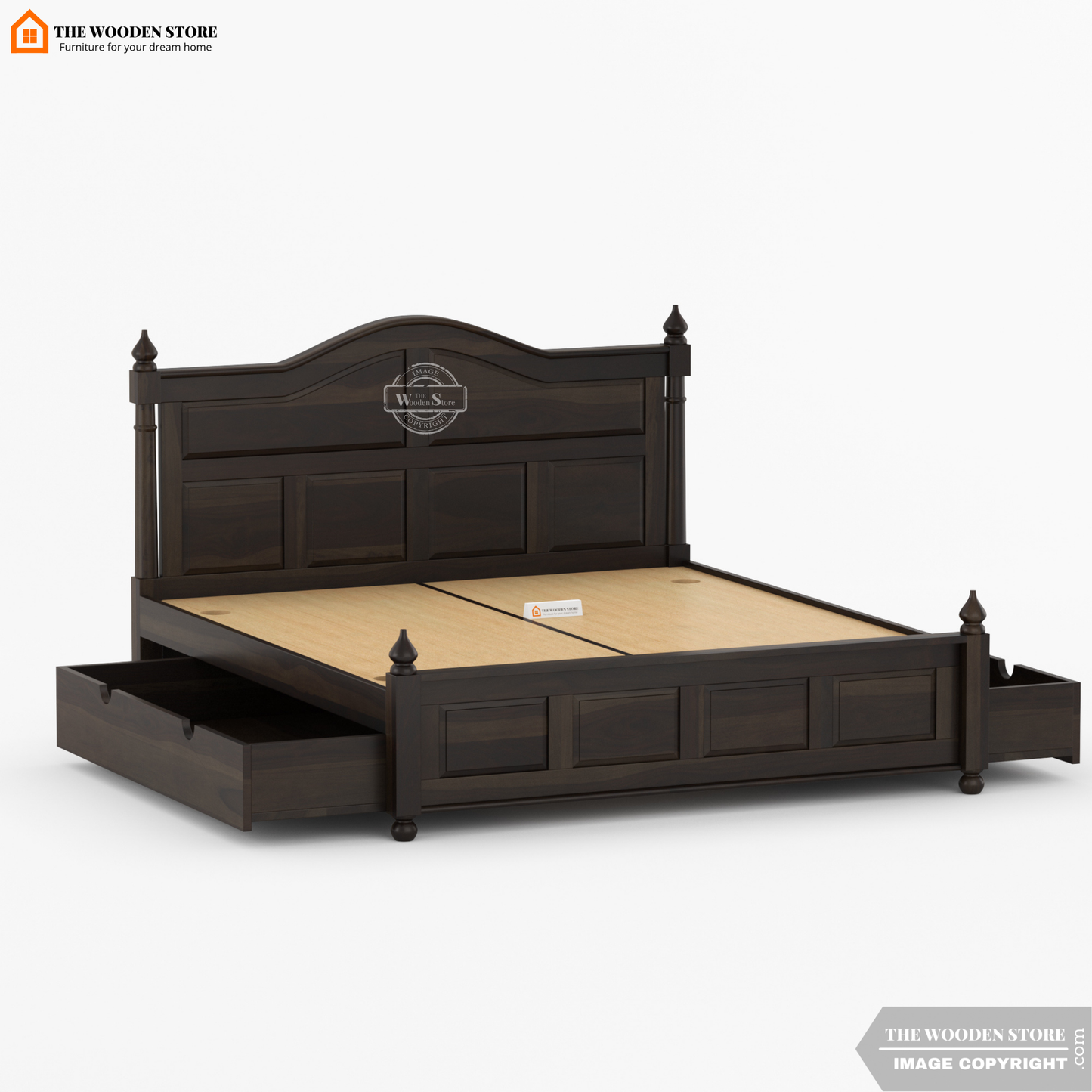 Boonville Bed with Drawer Storage (King Size, Walnut Finish)