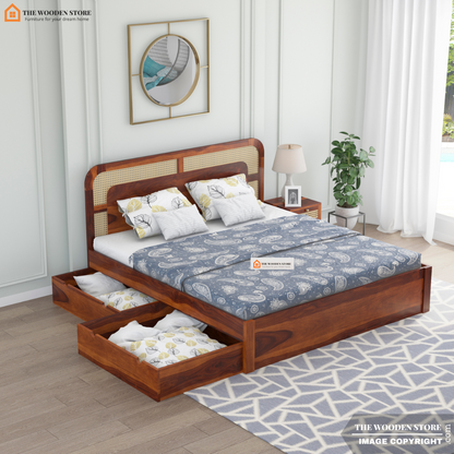 Emma Bed with Drawer Storage (King Size, Honey Finish)