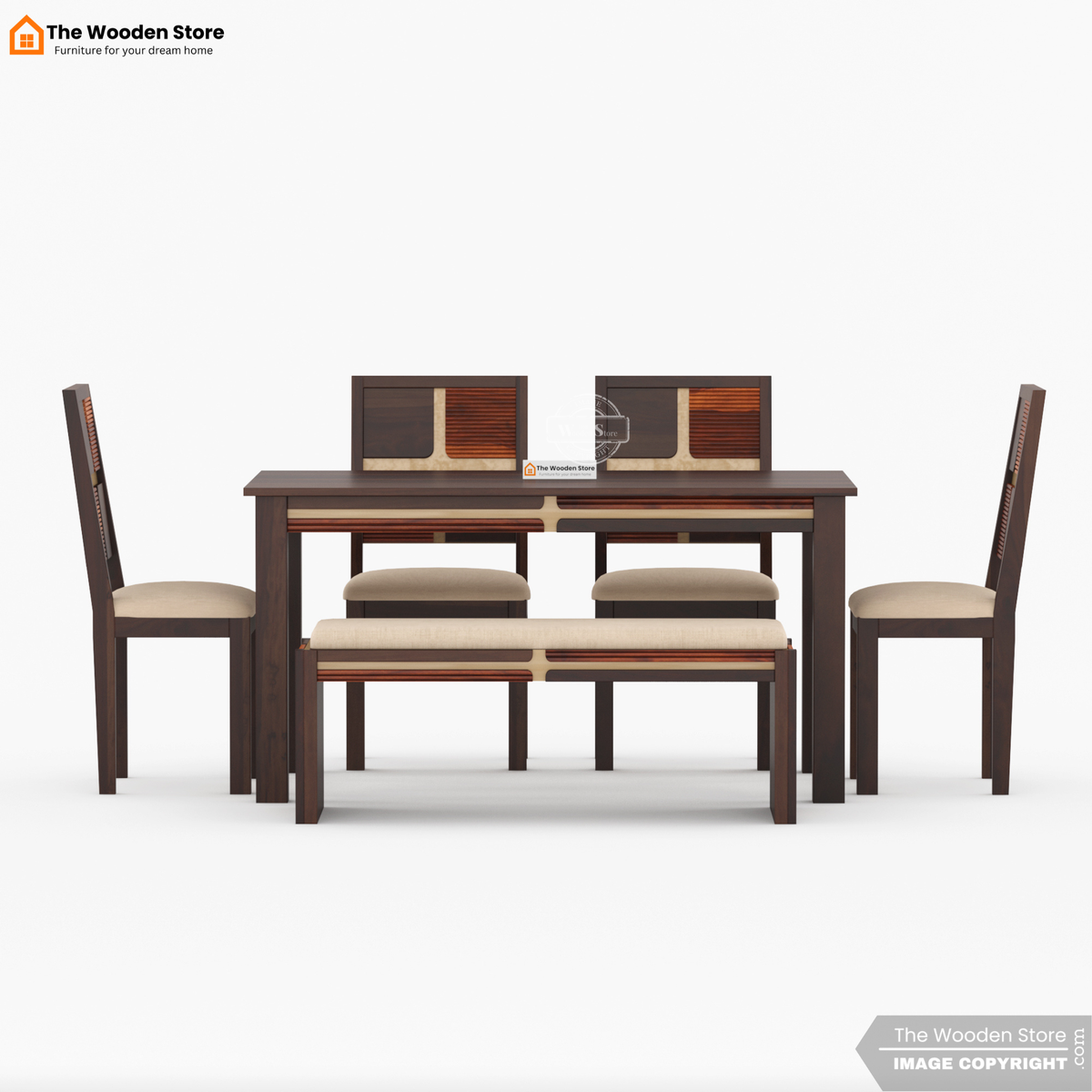 Joevan 6 Seater Dining Table Set (Walnut Finish)