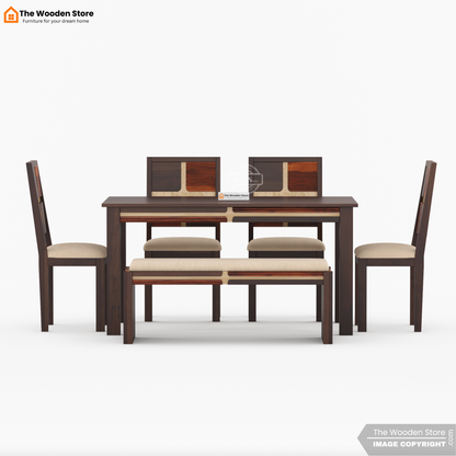 Joevan 6 Seater Dining Table Set (Walnut Finish)