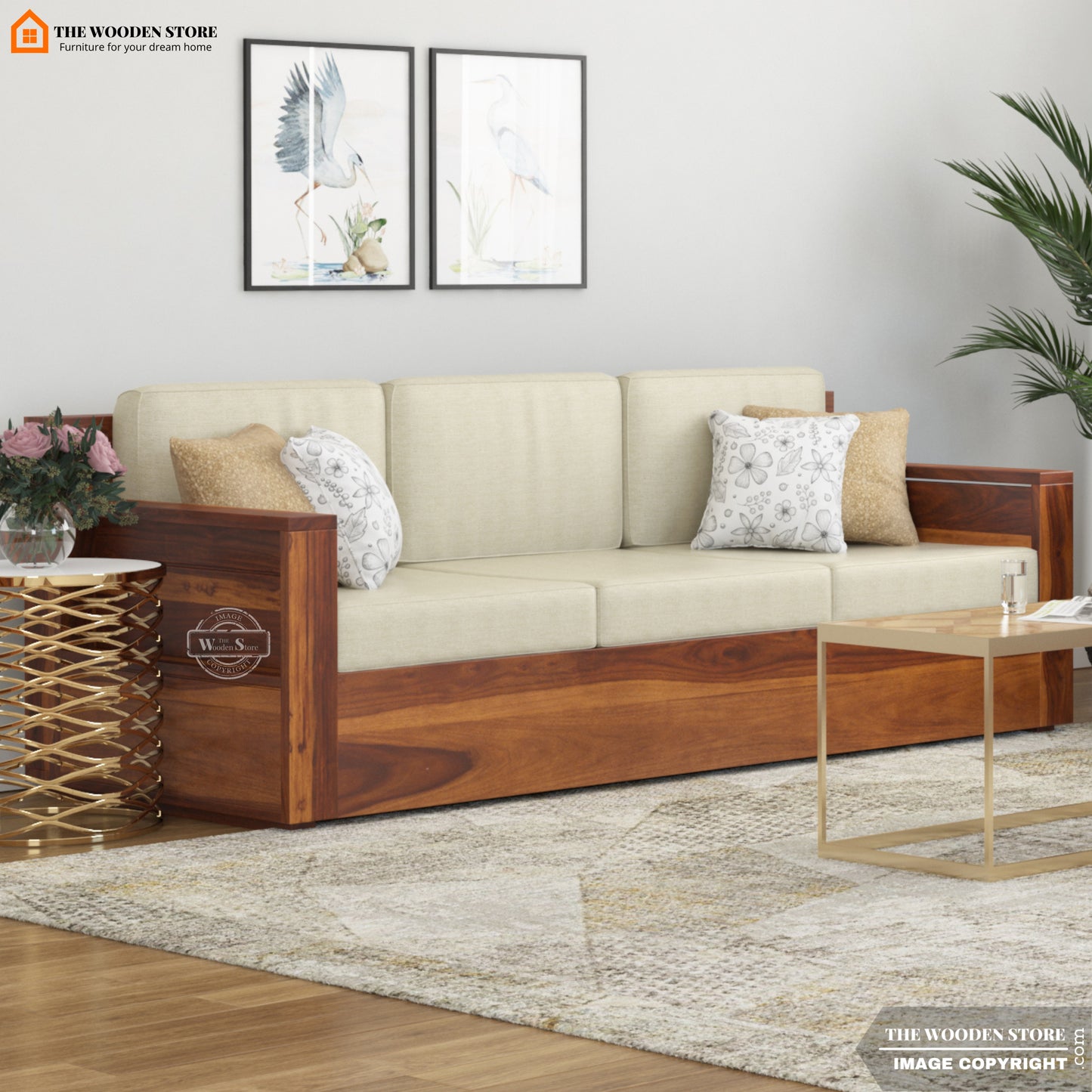 Peter 3 Seater Wooden Sofa (Honey Finish)