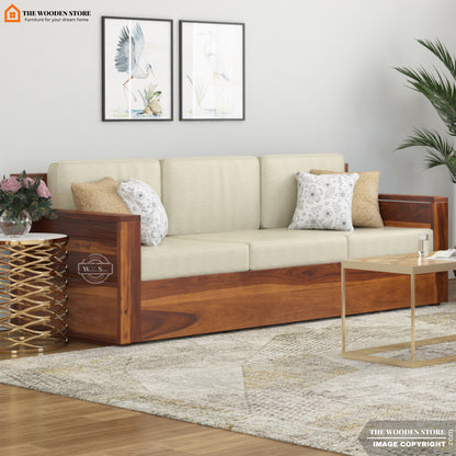 Peter 3 Seater Wooden Sofa (Honey Finish)