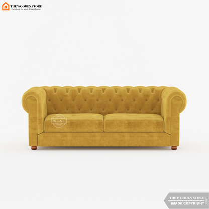 Ronin 3 Seater Chesterfield Fabric Sofa (Orange Gold)