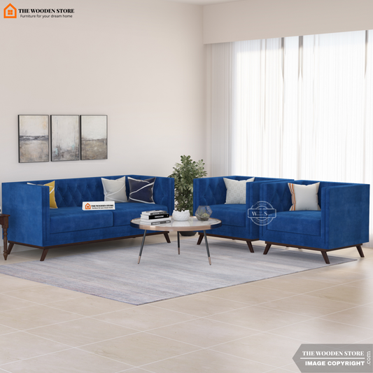 Cologne 3+1+1 Fabric Sofa Set (Marine Blue)
