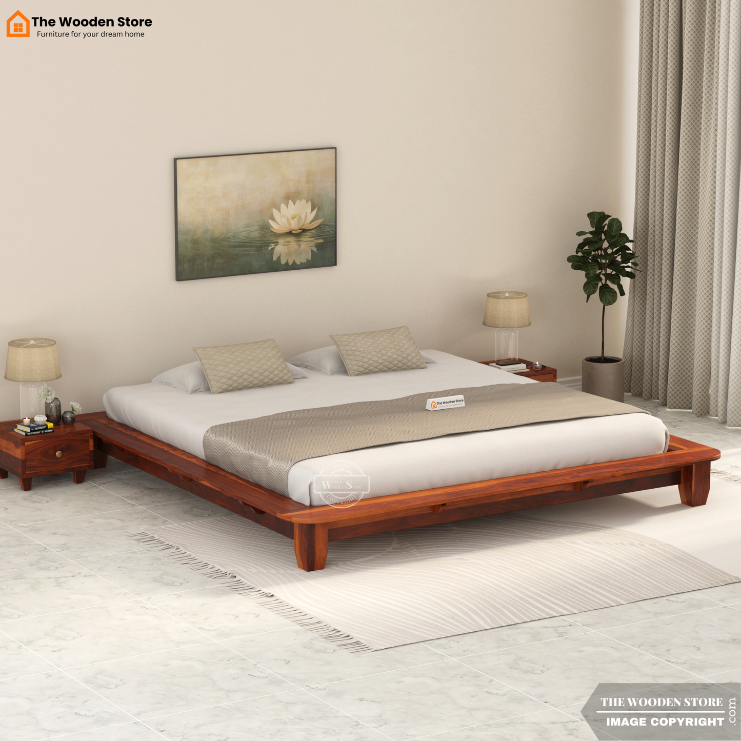 Lakota Platform Bed without Storage (Queen Size, Honey Finish)