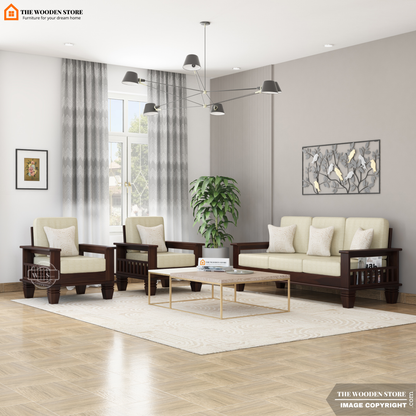 Charlie 3+1+1 Wooden Sofa Set (Walnut Finish)