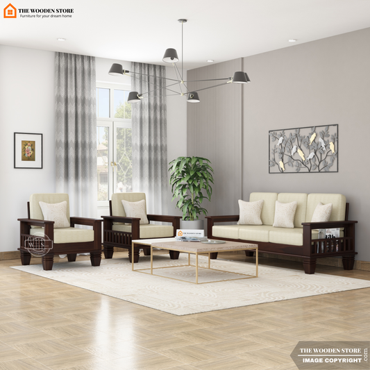Charlie 3+1+1 Wooden Sofa Set (Walnut Finish)