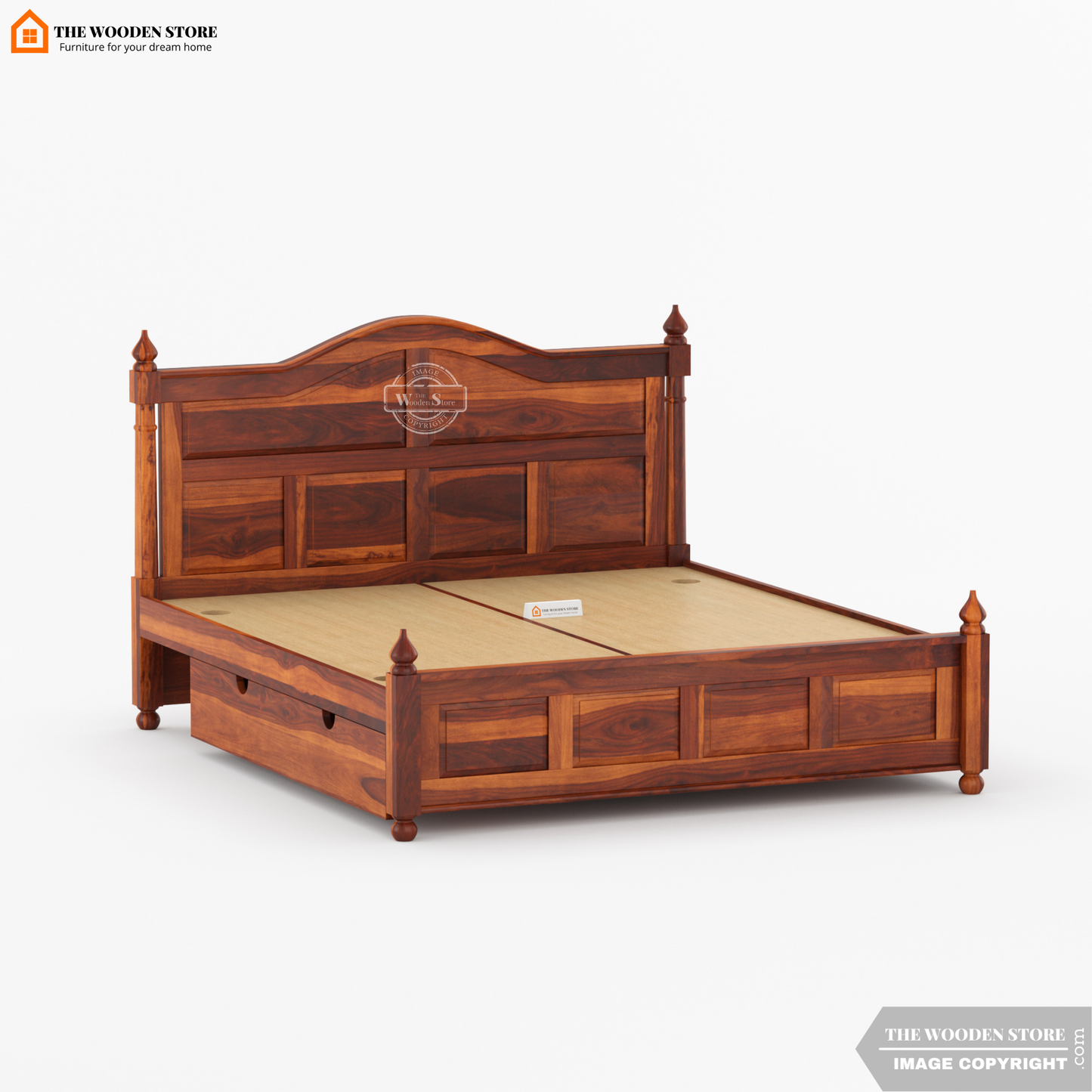 Boonville Bed with Drawer Storage (Queen Size, Honey Finish)