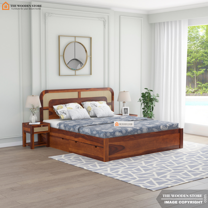 Emma Bed with Drawer Storage (King Size, Honey Finish)
