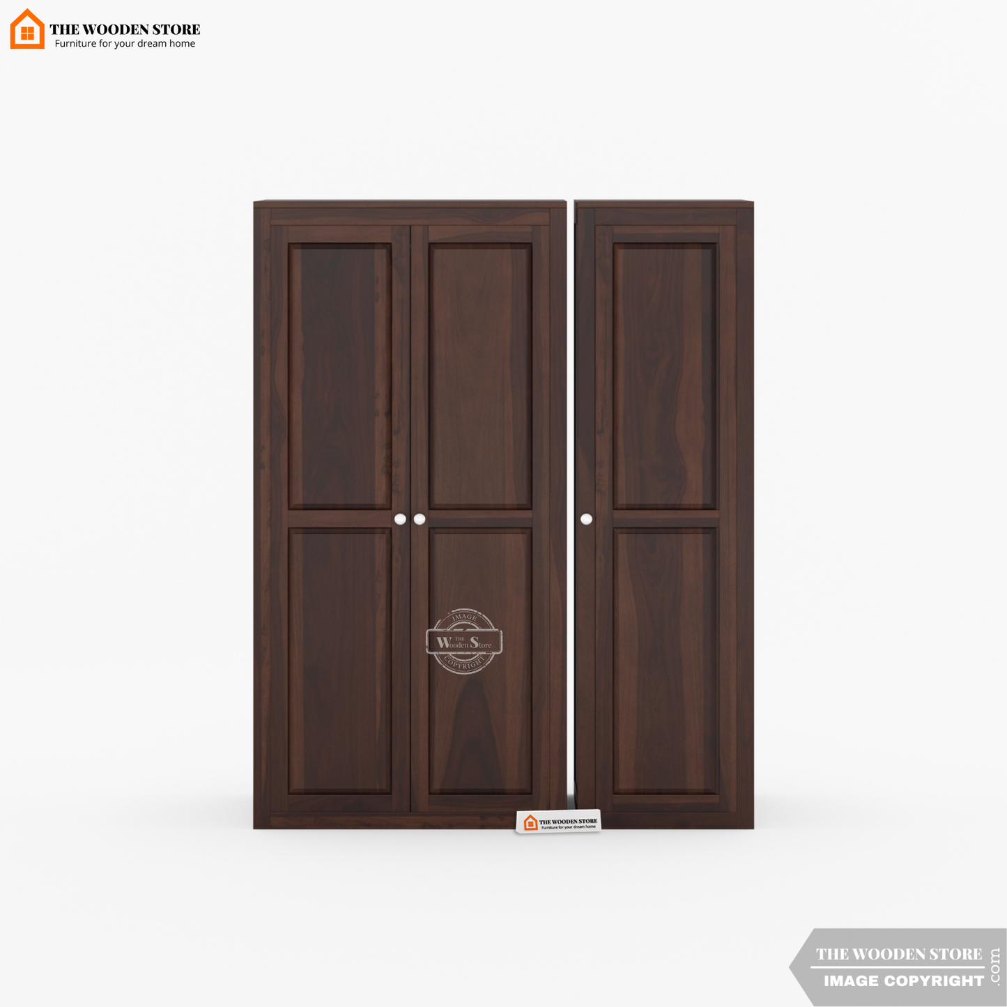 Mateo 3 Door Multi-Utility Wardrobe (Walnut Finish)