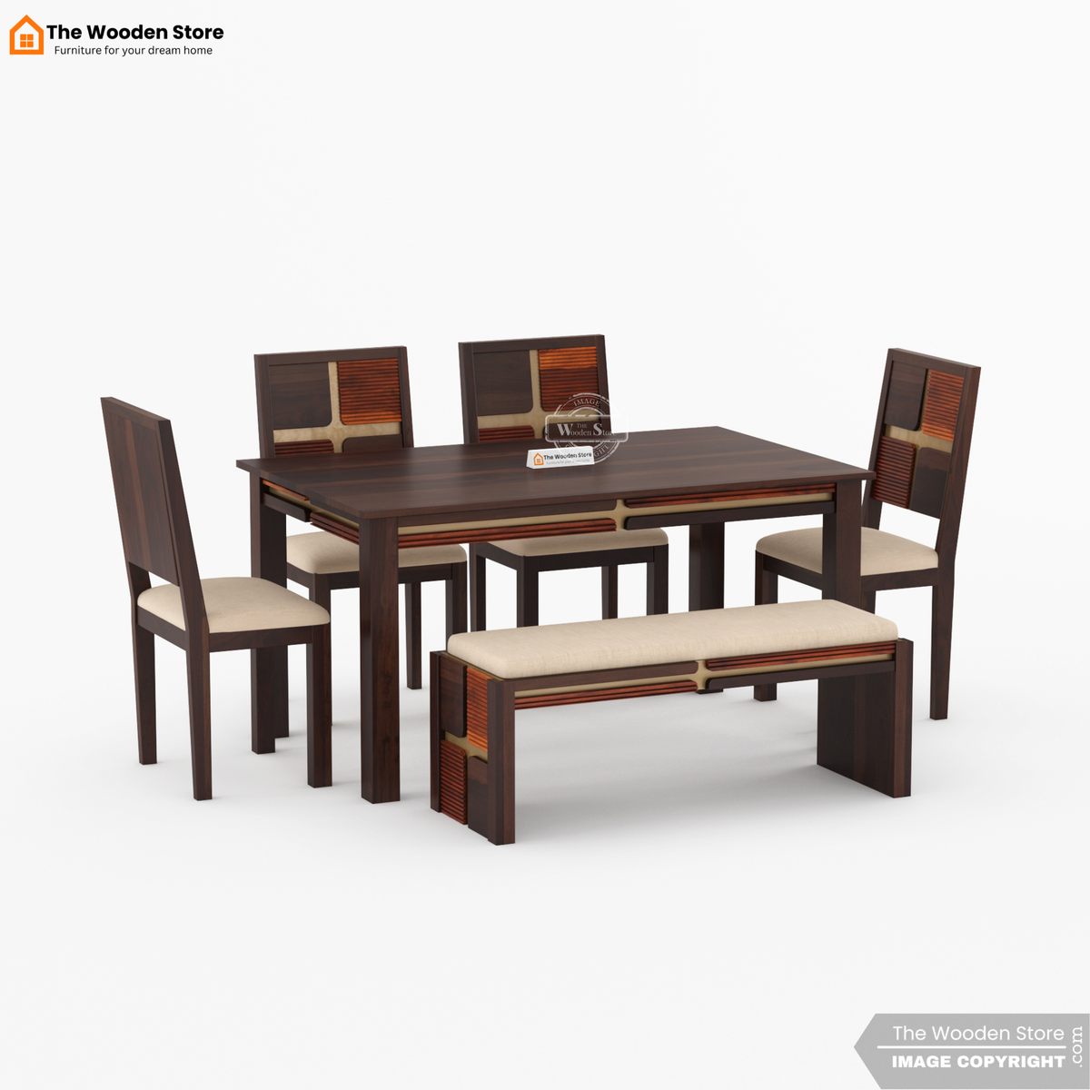 Joevan 6 Seater Dining Table Set (Walnut Finish)