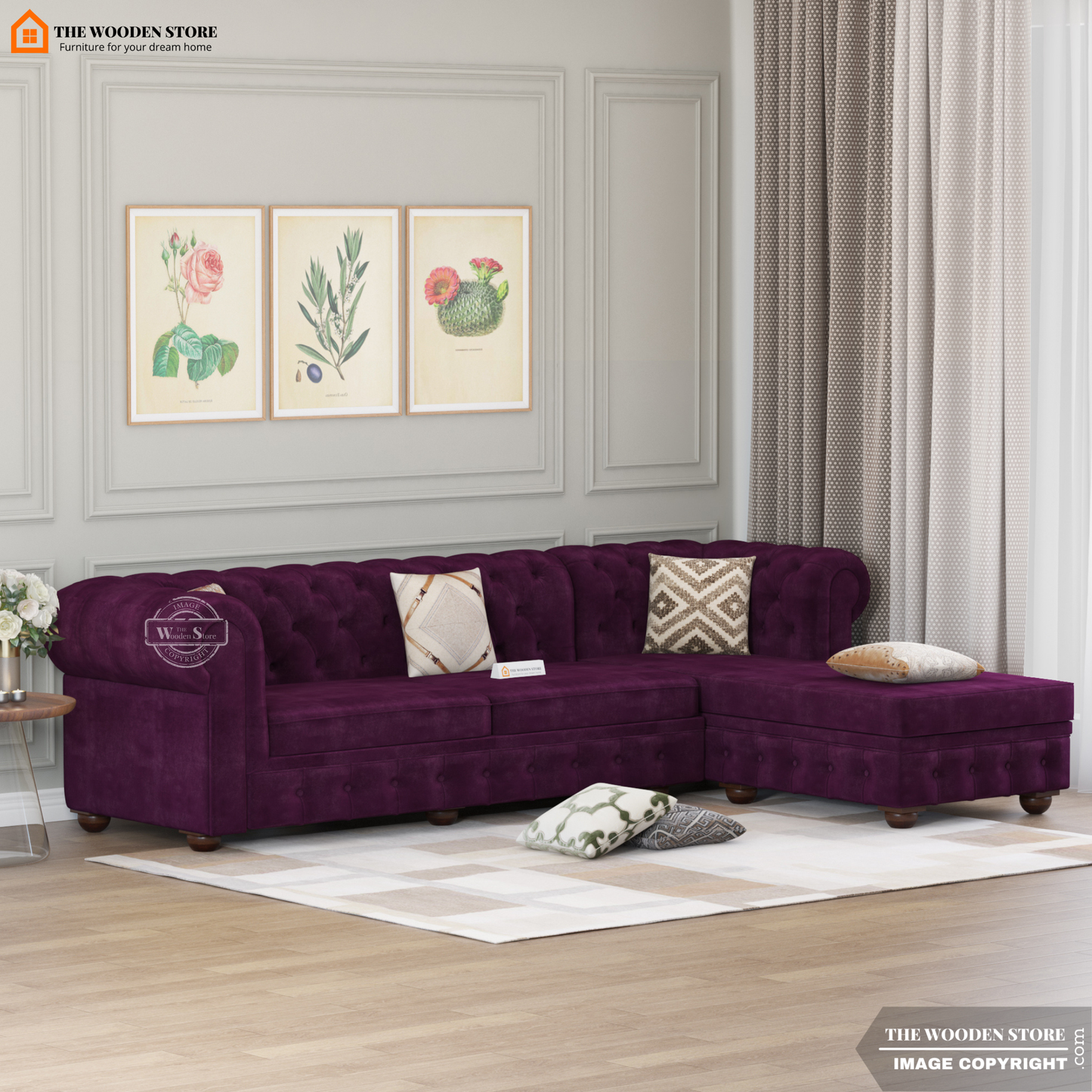 Ronin L - Shape Right Aligned Corner Sofa (Wine Berry)